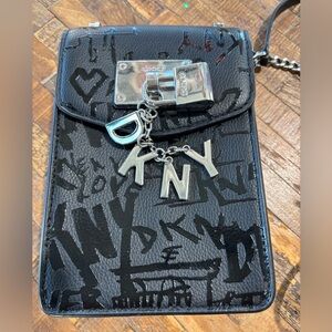 DKNYC Black Crossbody Bag with Silver Accents